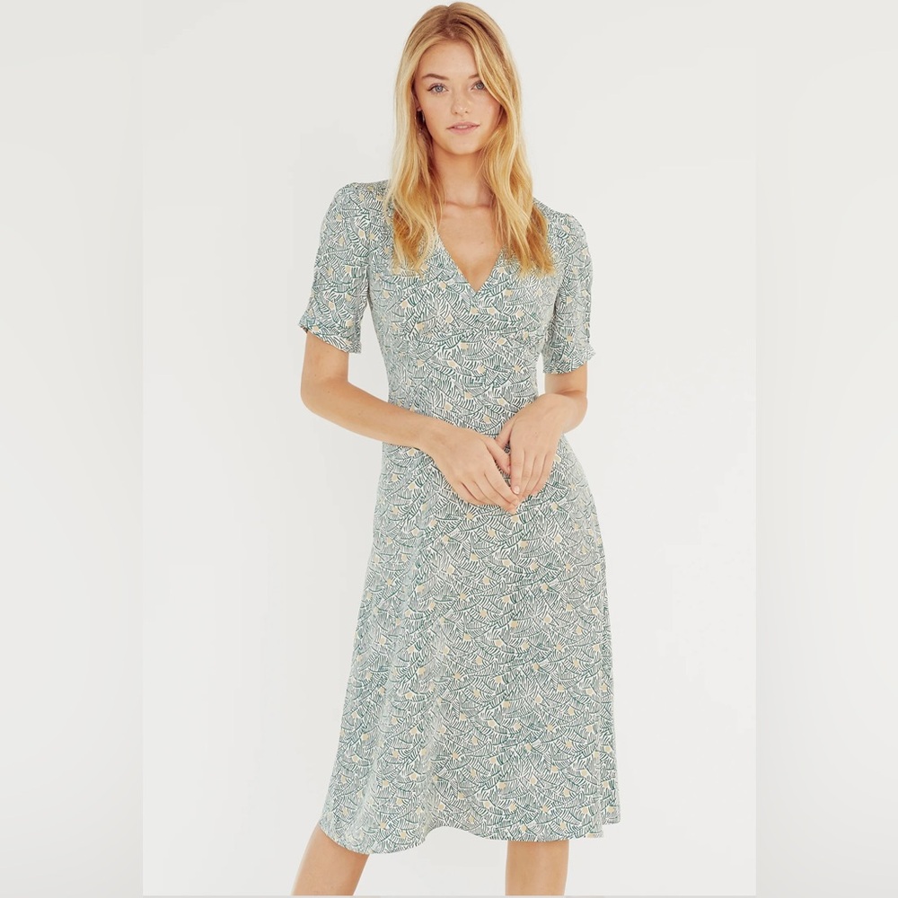 HVN Label Paula Silk Short Sleeve Midi Dress in Green Print 6